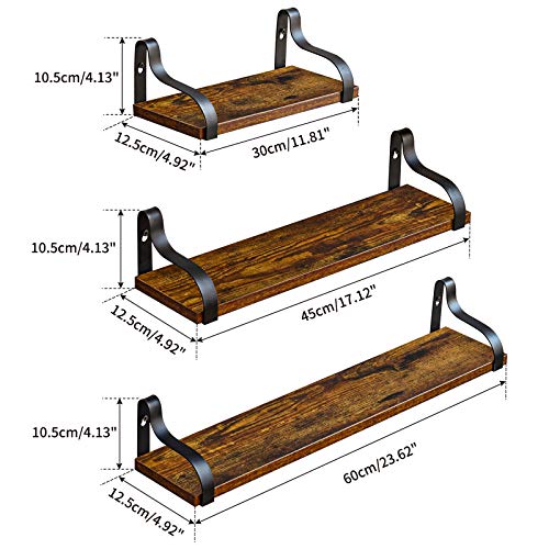 IBUYKE Estante de Pared 60/45/30x13x10cm, Juego de 3, Baldas Pared Industrial, Estante Flotante, Soporte de Pared Estable, Decoración, para Salón, Dormitorio, Oficina RF-TM007