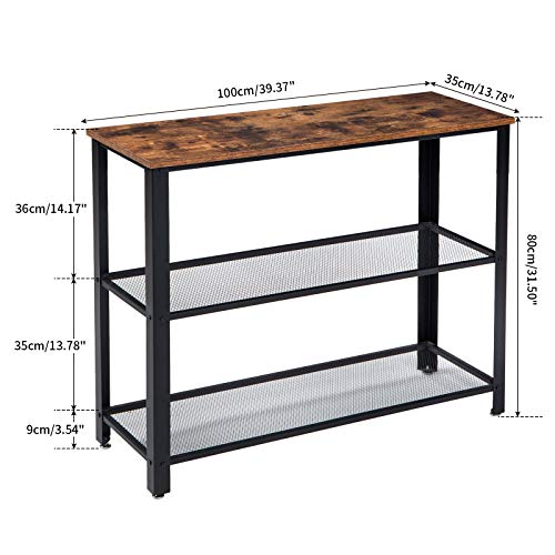 IBUYKE Mesa de Consola de Estuilo 100x35x80 cm, Industrial Mesa para Pasillo con 2 Estantes de Malla, Mesa para Salón, Hierro TMJ003H