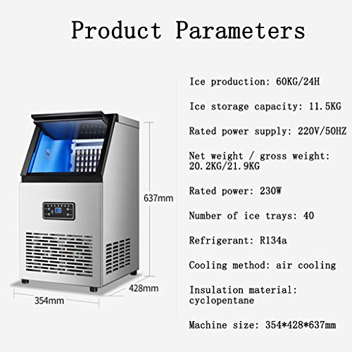 Ice Makers YX Máquina de Hielo Comercial Máquina de Hielo Industrial 12 Minutos Limpieza rápida de Hielo con un Solo botón, 60 kg / 24 h