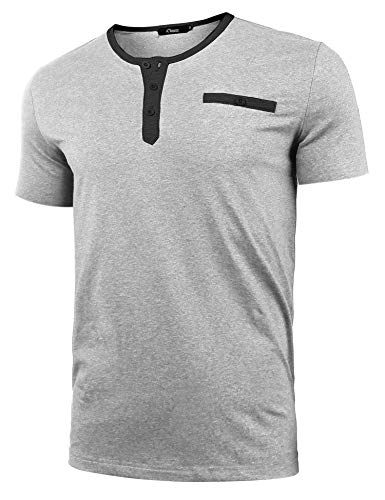 iClosam Camisa Manga Corta Hombre Cuello En V Color SóLido Retro Henley Camisa Top