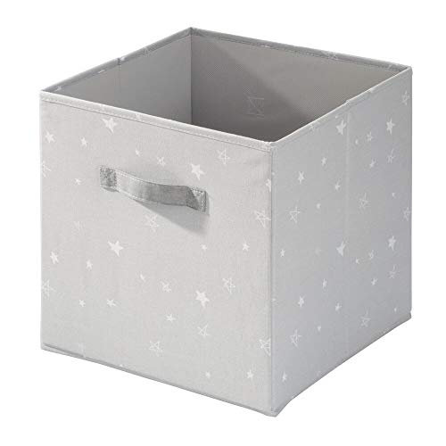 Idesign Tela, Cesta Plegable Mediana En Mezcla De Algodón Y Poliéster Con 2 Asas, Caja Organizadora Estampada Para Armario, Dormitorio O Habitación Infantil, Gris, X 33,0 Cm