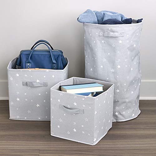 Idesign Tela, Cesta Plegable Mediana En Mezcla De Algodón Y Poliéster Con 2 Asas, Caja Organizadora Estampada Para Armario, Dormitorio O Habitación Infantil, Gris, X 33,0 Cm