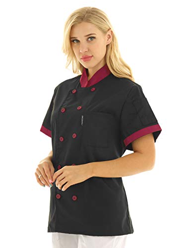 IEFIEL Camisa de Cocinero Camiseta Manga Corta Unisexo para Hombre Mujer Chef Escudo Uniforme de Trabajo Cocina Hotel Restaurante Negro Medium