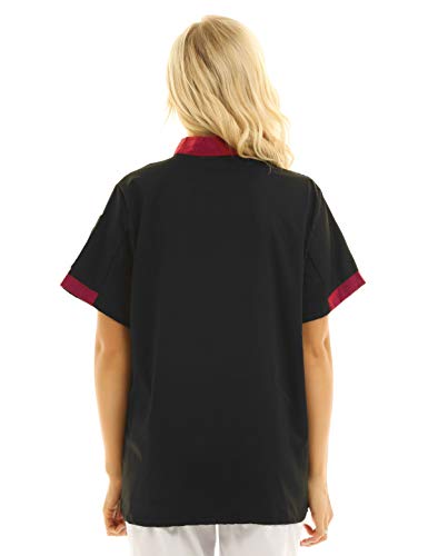 IEFIEL Camisa de Cocinero Camiseta Manga Corta Unisexo para Hombre Mujer Chef Escudo Uniforme de Trabajo Cocina Hotel Restaurante Negro Medium