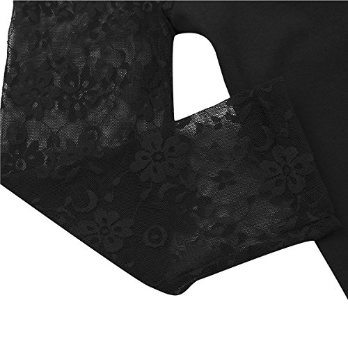 IEFIEL Maillot de Ballet Mujer Body Mono de Danza Ballet Manga Larga de Encaje Leotardo de Gimnasia para Adulto Negro XS