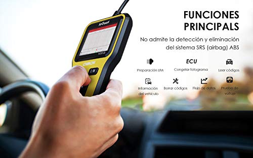 ieGeek OBD2 Coche Herramienta de Análisis de Diagnóstico Español, Lectura y Borrar Código de Falla para 1996 y Posteriors Coche Gasolina con Protocolos OBDII, Soporta I/M Conservarde Datos y Imprimir