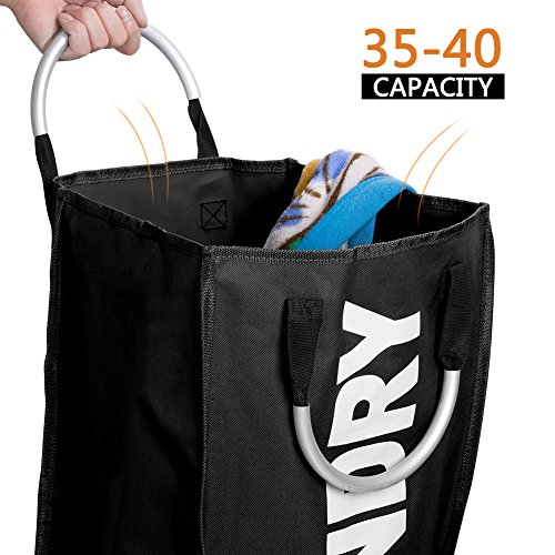 IHOMAGIC Cesto para Ropa Sucia Plegable con Asas Bolsa Colada para Baño Organizador Lavandería Material Oxford 600D PVC Resistente Portátil de Viaje para Cocina Dormitorio Hotel Capacidad 40L Negro