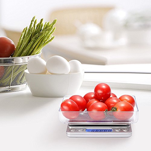 iitrust Básculas de cocina, (500 - 0.01g) Balanzas de comida pequeñas, Balanzas de joyería eléctricas, Balanzas de cocina con 2 bandejas, Pantalla LCD con retroiluminación