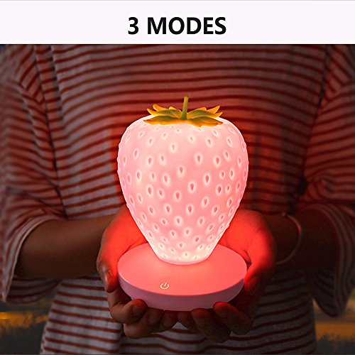 IKERLEX Luz Nocturna Bebé Luz de Noche LED Lámpara USB Recargable Infantil Silicona Lámpara de Fresa Regalo para Novias Amigas Niños y Bebés (ROSA)