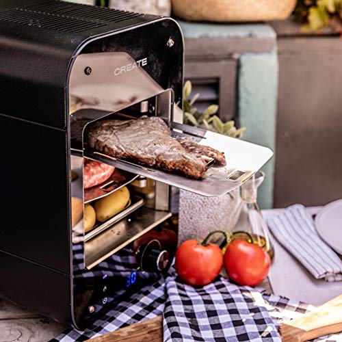 IKOHS BBQ Grill IN&out - Barbacoa Grill Eléctrica para Carnes, Verduras y Pescados, 1600W, Acero Inoxidable, de 0°C a 850°C y Asar los Alimentos, 6 Niveles para cocinar Sin Humos