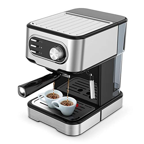 IKOHS THERA Easy Latte - Cafetera Express Semiautomática 20b, para Espresso, Cappucino, Macchiato, 1100W, Vaporizador Orientable,Capacidad 1,5l, Bandeja Goteo Extraíble, Bandeja Calienta Tazas