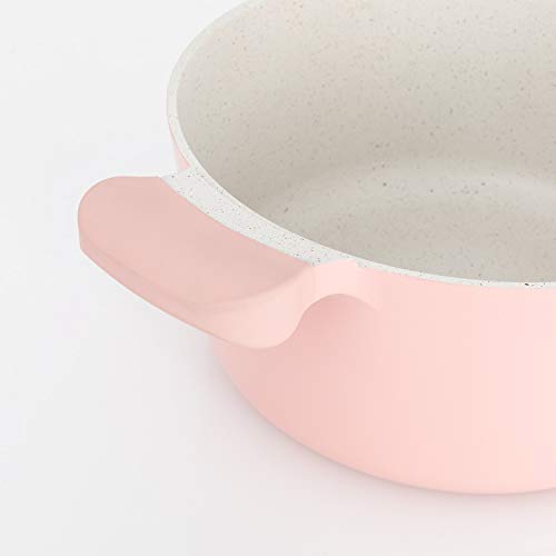 IKOHS UMA - Cacerola de Aluminio Fundido, Revestimiento Antiadherente, Asas de Baquelita, Sin PDFE y PFOA, para Todo Tipos de Cocinas, Diseño Retro, Estilo Cocotte, Apta para Inducción (Rosa - 20 cm)