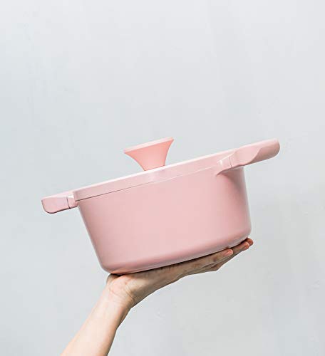 IKOHS UMA - Cacerola de Aluminio Fundido, Revestimiento Antiadherente, Asas de Baquelita, Sin PDFE y PFOA, para Todo Tipos de Cocinas, Diseño Retro, Estilo Cocotte, Apta para Inducción (Rosa - 20 cm)