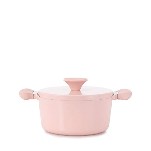 IKOHS UMA - Cacerola de Aluminio Fundido, Revestimiento Antiadherente, Asas de Baquelita, Sin PDFE y PFOA, para Todo Tipos de Cocinas, Diseño Retro, Estilo Cocotte, Apta para Inducción (Rosa - 20 cm)