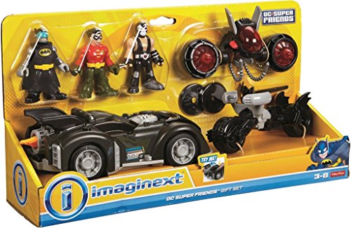 Imaginext Fisher Price - DC Súper Amigos dc súper amigos Regalo Set- Incluye Batman, Robin & Bane Mini Figuras, 3 Vehículos y accesorios