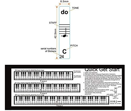 Imelod Pegatinas para teclado o piano para teclado de 49/61/76/88, juego completo de pegatinas para teclas blancas y negras, transparentes y extraíbles, perfectas para niños y principiantes