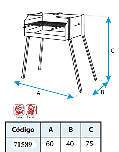 IMEX EL ZORRO 71589 Kit Barbacoa Cuadrada, Negro, 60x40x75 cm