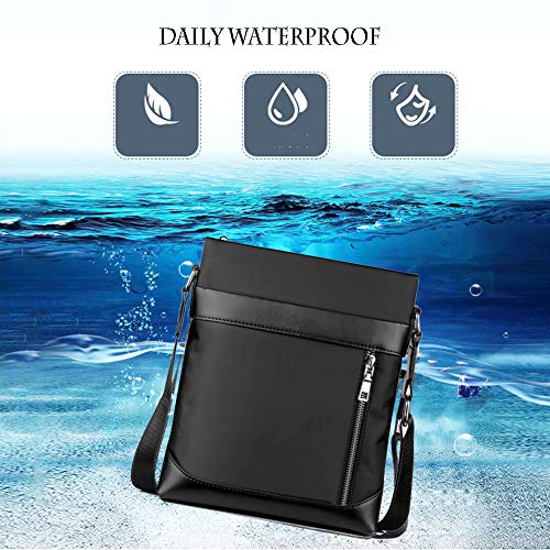 Impermeables Messenger Bag Bolsos a Hombro de Mensajero de Lona Mini Bolsa Bandolera Hombre PequeñoViaje Bolso Mensajero Vertical Grande Bolsa de Negocios para iPad Mini Escolares Sport Casual (Negro