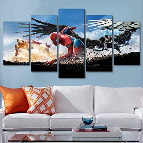 Imprimir Modern HD Painting Wall Art Family 5 Panel Spider Man Movie Modular Poster Decorativo Foto en Lienzo Living Room Frame
