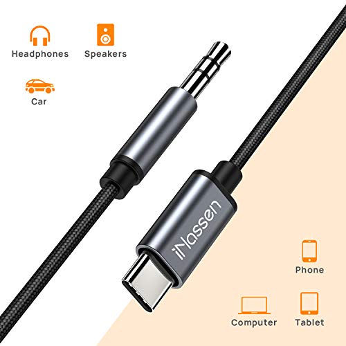 iNassen Cable USB C a aux para Samsung S20 Tipo C a 3,5 mm Adaptador de Auriculares para Coche Cable Macho para Samsung Galaxy S20 Note10, Huawei P40 P30 Pro P20 Mate 20 Pro, Google Pixel, Xiaomi