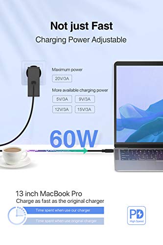 Inateck - Cargador USB C con Cable USB C de 2 m, Fuente de alimentación Tipo C para portátil y Muchos Otros Dispositivos USB C 60 W Negro