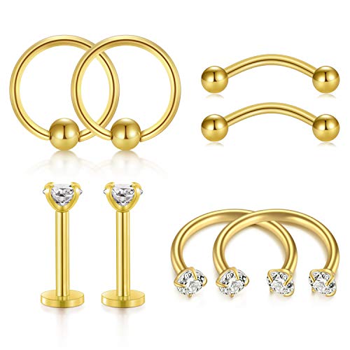 Incaton Trago cartílago Torre Aretes-Anillos de la Nariz Aro de Nariz ceja Piercing Anillo Helix Daith Pendientes Acero quirúrgico Piercing Corporal Studs Joyeria, Oro