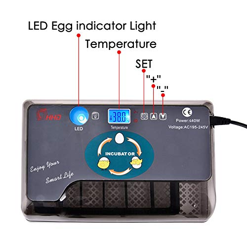 Incubadora Automática de 12 Huevos Eclosión Automática Inteligente del Dispositivo de Incubación Digital con Pantalla y Luz de LED Inversión Automática de Temperatura y Humedad