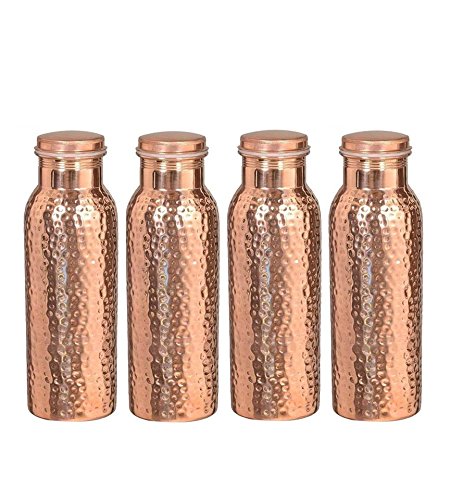 INDIAN COPPER WHOLESALER Botella de Agua de Cobre Puro para Beneficios de Salud ayurvédica (A Prueba de Juntas y a Prueba de Fugas) Set DE 4 Piezas