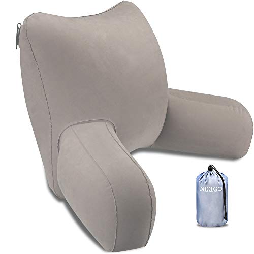 iNeego Almohada de Lectura Hinchable portátil de Lectura para Respaldo de Cama Almohada de Lectura cómoda Almohada de Lectura para Biblioteca Lectura Almohada Apoyo (Gris)