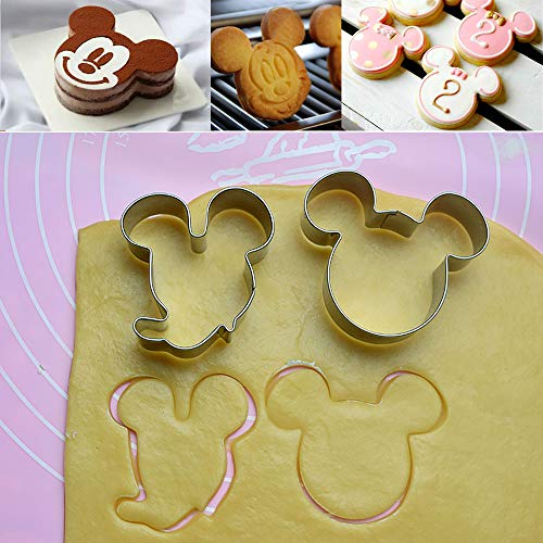 INHEMI Juego de Cortadores Galletas Mickey Mouse Moldes para Galletas Infantiles - 6 Piezas - Orejas de Mickey Mouse, Cara lateral de Mickey y Caramelo - Acero Inoxidable