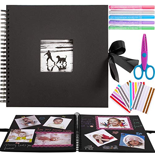 Inicia 30x30 cm Kit Álbum de Fotos Scrapbook Recortes para Pegar con 5 Bolígrafos Metálicos, Tijeras y 216 Esquineras para Fotografías, Ideal para Regalar o para Uso Propio,60 Páginas.