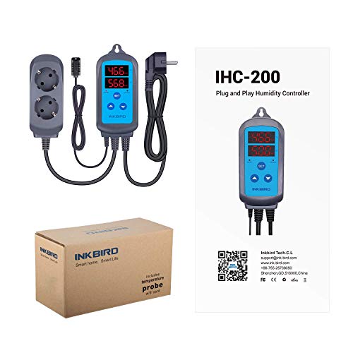 Inkbird IHC-200 Higrostato Digital, Doble Relés para Controlar la Humedad Humidificador y Deshumidificador para Reptiles Terrarios, Cultivo de hongos, Tocino Marinado y Secado Habitación