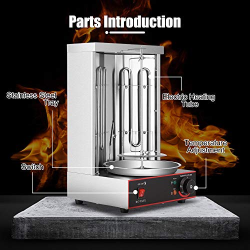 InLoveArts asador de Pollos,Acero Inoxidable 2 quemadores 50-300 ° C, Máquina eléctrica de giroscopios para asadores Verticales con Interruptor de Ajuste de Temperatura