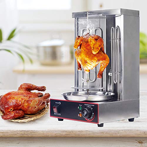 InLoveArts asador de Pollos,Acero Inoxidable 2 quemadores 50-300 ° C, Máquina eléctrica de giroscopios para asadores Verticales con Interruptor de Ajuste de Temperatura