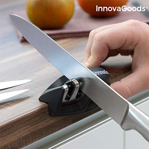 InnovaGoods Kitchen Cookware Afilador de Cuchillos Compacto, ABS, tungsterno, Acero y cerámica