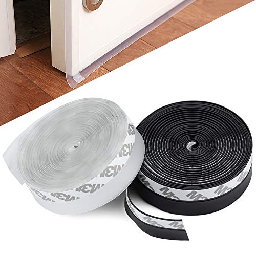 Inntek 2pcs Cinta para Sellado de Puerta, Sello de Puerta Adhesivo, Tira de Sellado Autoadhesiva, Cintas Adhesivas Selladoras Transparente Negro Longitud 5M Ancho 25MM Silicona Sujeción 100% Perfecta