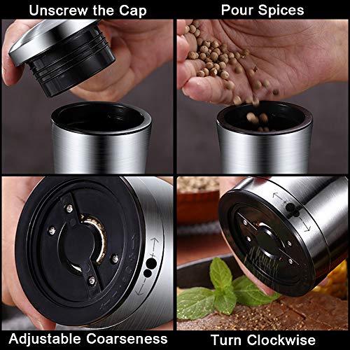 Inox Molinillo de Pimienta, Manual Molinillo de Sal Molino de Pimienta Durable Núcleo de Cerámica Grosor Ajustable Superficie Cepillada Transparente Cocina Pepper Mill Pepper Grinder 21cm