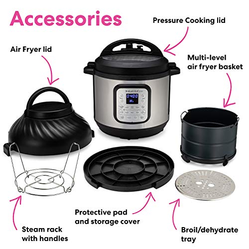Instant Pot Duo Crisp + Air Fryer 8L Multicooker 11-en-1 Olla a presión, salteados, filetes, Olla de cocción Lenta, Sousvides, calienta, Papas Fritas al Aire, asados, hornea, asa y deshidrata.