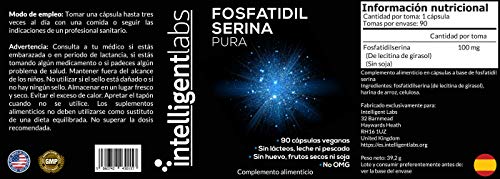 Intelligent Labs Fosfatidilserina 100mg, 100% Sin Soja, Fosfatidilserina Pura de Lecitina de Girasol, 90 Cápsulas