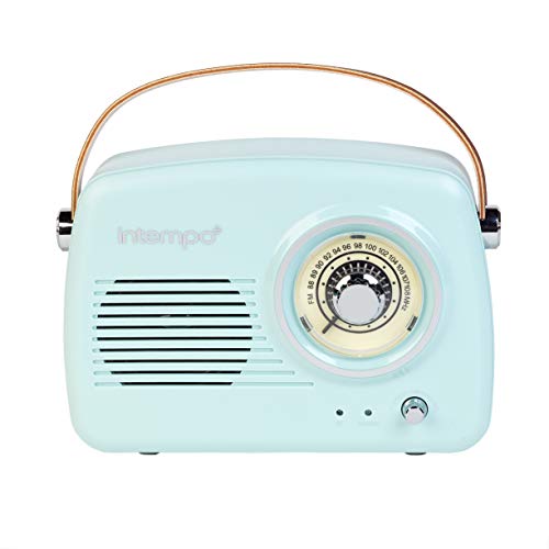 INTEMPO EE3332BLUSTKEU Rechargeable Bluetooth Speaker with FM Radio and Leather Carry Strap for iPhone, Android or Other Smart Devices, 5 W Speaker Output with Micro USB Charging Cable, Blue