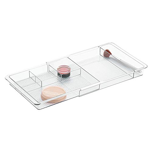 InterDesign Clarity Organizador de maquillaje, separador de cajones extensible en plástico, caja organizadora adaptable, transparente