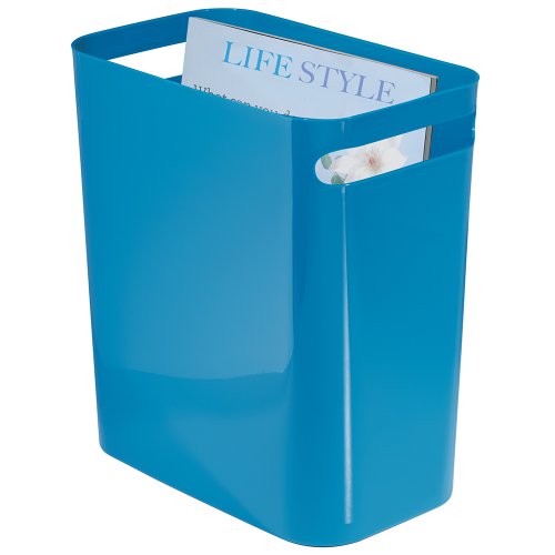 InterDesign Una Papelera de reciclaje con asas, cubo de basura de plástico, papelera de oficina, cocina o baño, azul