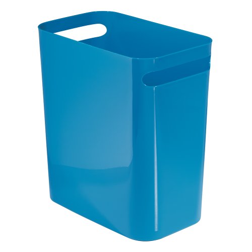 InterDesign Una Papelera de reciclaje con asas, cubo de basura de plástico, papelera de oficina, cocina o baño, azul