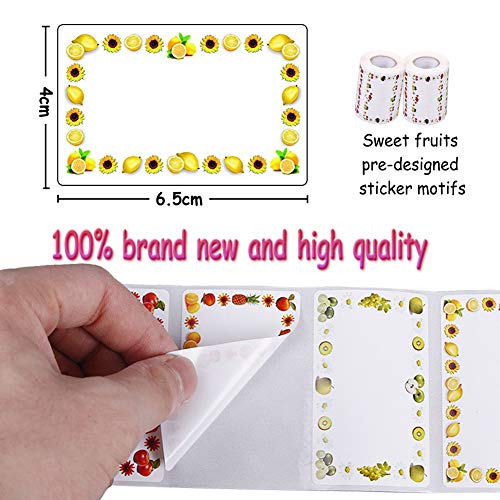 INTVN Etiquetas Autoadhesivas diseño Fruits Pegatinas Self-adhesive labels para tarros de Mermelada, 2 Rollo