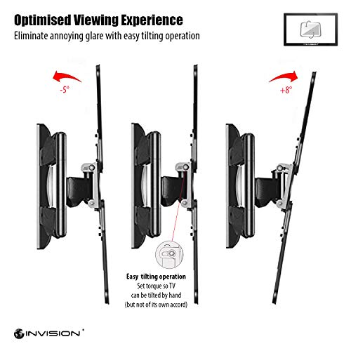 Invision Soporte de Pared para TV 24-55 Pulgadas - Inclinación y Giratoria – MAX VESA 400x400mm - Ultra Delgado para Pantallas LED, LCD, Plasma y Curvadas - Capacidad de Carga Máx 36,2 kg (HDTV-E)