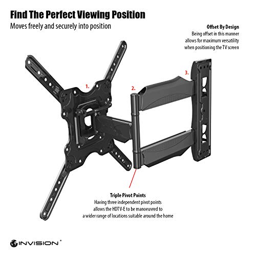 Invision Soporte de Pared para TV 24-55 Pulgadas - Inclinación y Giratoria – MAX VESA 400x400mm - Ultra Delgado para Pantallas LED, LCD, Plasma y Curvadas - Capacidad de Carga Máx 36,2 kg (HDTV-E)