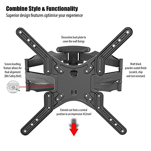 Invision Soporte TV de Pared Doble Brazo para Pantallas de 24-55 Pulgadas, Inclinación y Giratorio de Televisores LCD Curvos 4K con Cable HDMI 1080p, Máx VESA 400x400 mm, Carga Máx 36.2 kg (HDTV-DL)