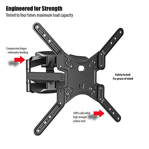 Invision Soporte TV de Pared Doble Brazo para Pantallas de 24-55 Pulgadas, Inclinación y Giratorio de Televisores LCD Curvos 4K con Cable HDMI 1080p, Máx VESA 400x400 mm, Carga Máx 36.2 kg (HDTV-DL)