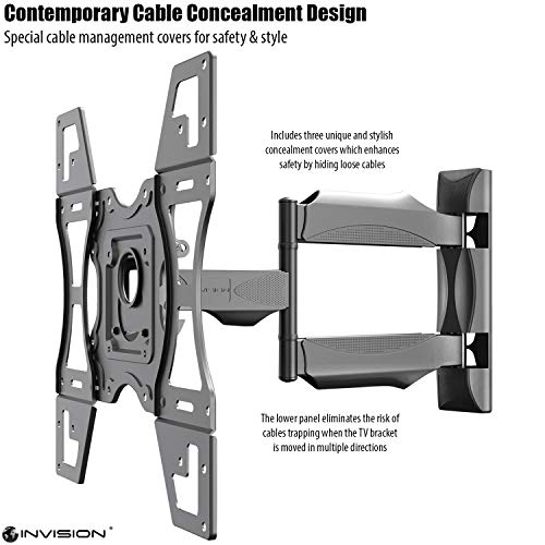 Invision Soporte TV de Pared para 26 a 60 Pulgadas Pantallas - Inclinación, Giratoria y Extensión - Brazo Único Ultra Fuerte - Máx. VESA 400x400mm - Capacidad de Carga Máxima 40kg (HDTV-L)