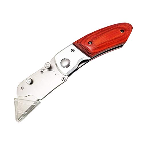 iPobie Cutter Plegable Cuchillo, Cuchillo Plegable con 10 Hojas Multiuso Navaja Táctica Cambio Rápido Cuchillo de Seguridad con Mango de Madera, Bloqueo Plegable Seguro, Mango Antideslizante